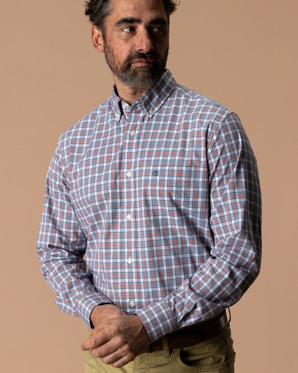Performance Poplin Sport Shirt - Barrett Plaid - Cedarwood Red