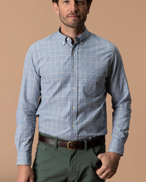 Cotton Twill Sport Shirt - Goodwin Plaid - Midnight Teal