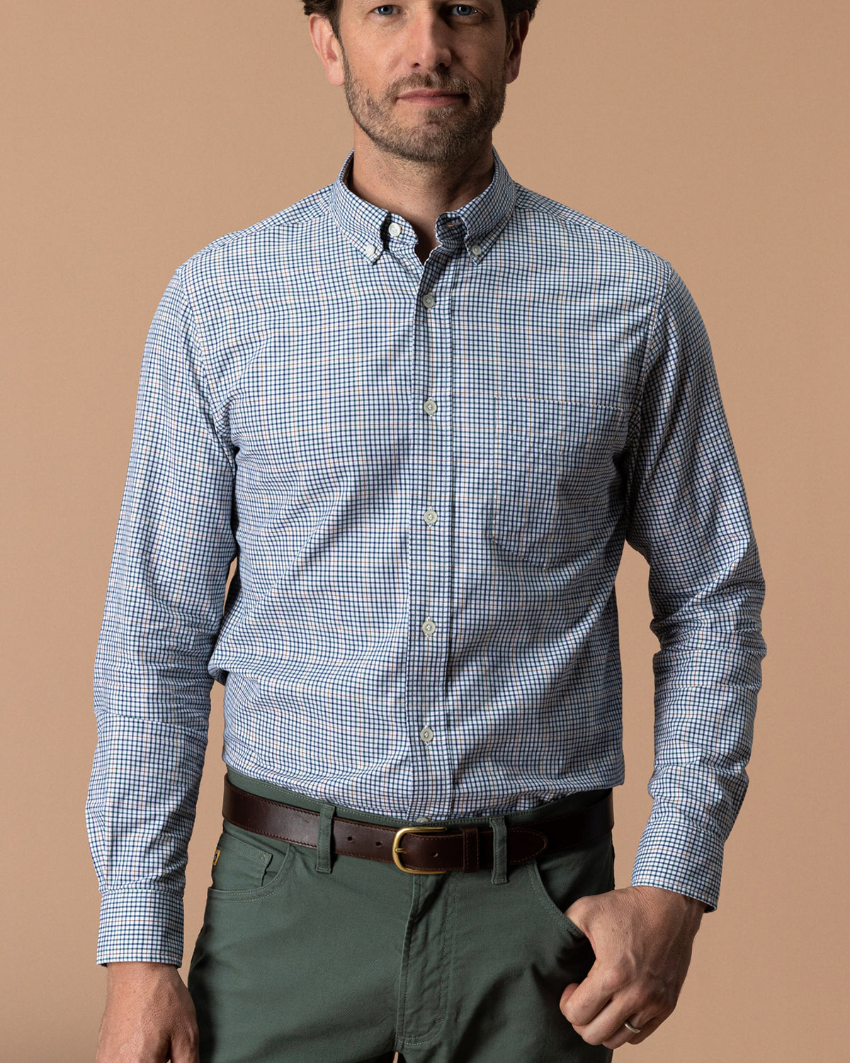 Cotton Twill Sport Shirt - Goodwin Plaid - Midnight Teal