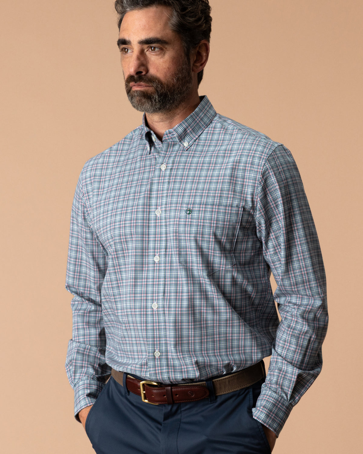 Performance Poplin Sport Shirt - Winstead Plaid - Stormy Teal