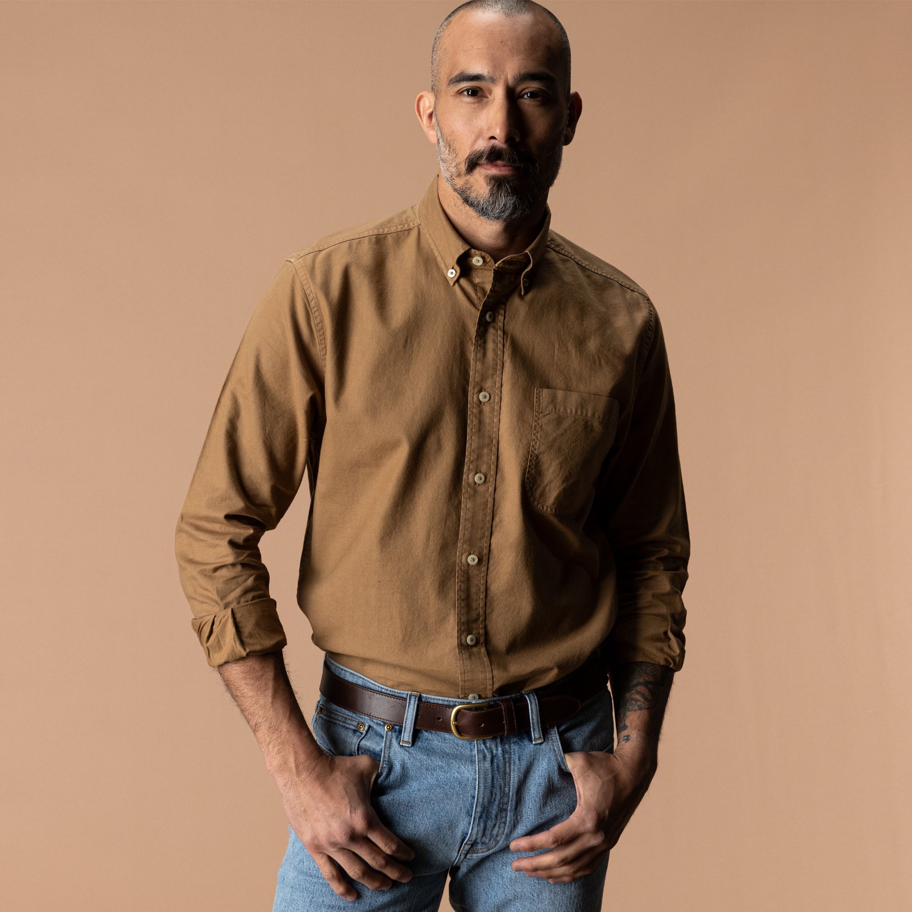 Cotton Oxford Sport Shirt - Beck Solid - Bronze Brown
