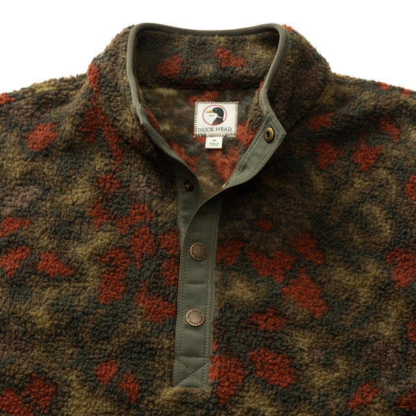 Pineview Fleece 1/4 Snap Pullover - Meadow Print - Deep Olive