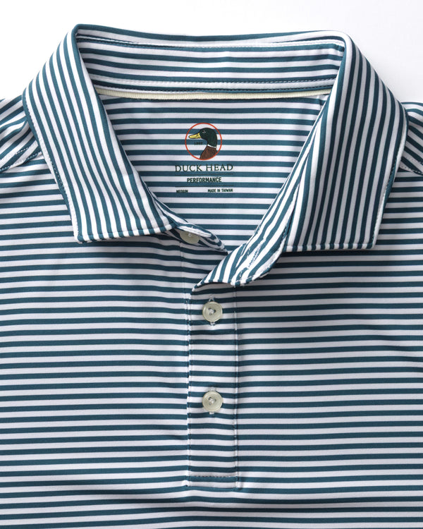 Long Drive Performance Polo - Kirk Stripe - Stormy Teal