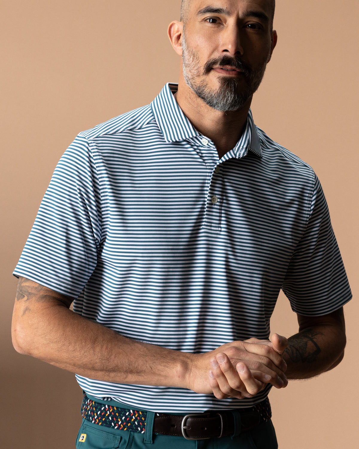 Long Drive Performance Polo - Kirk Stripe - Stormy Teal