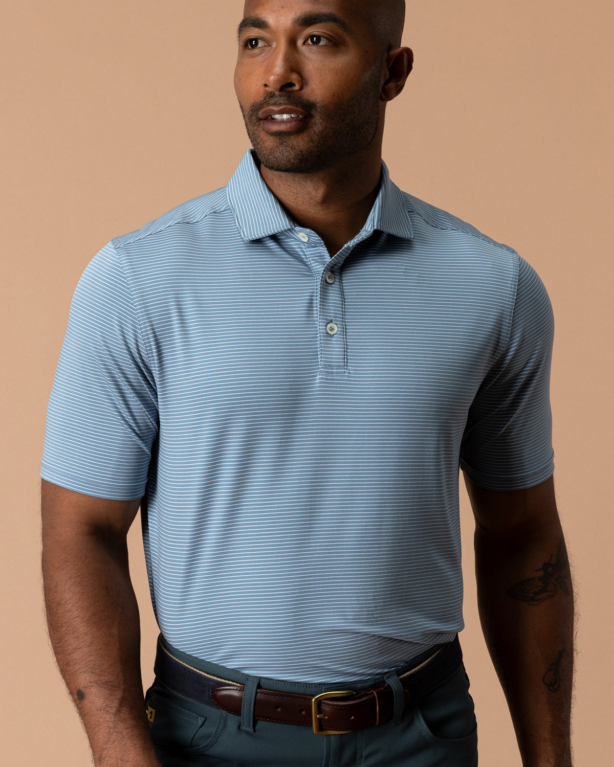 Long Drive Performance Polo - Whit Stripe - Windblown Sky