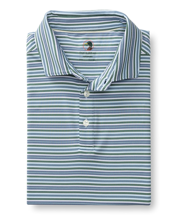 Long Drive Performance Polo - Caro Stripe - Hunter Green