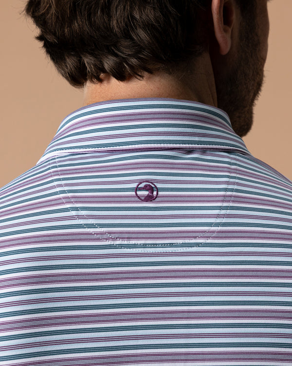 Long Drive Performance Polo - Caro Stripe - Aubergine