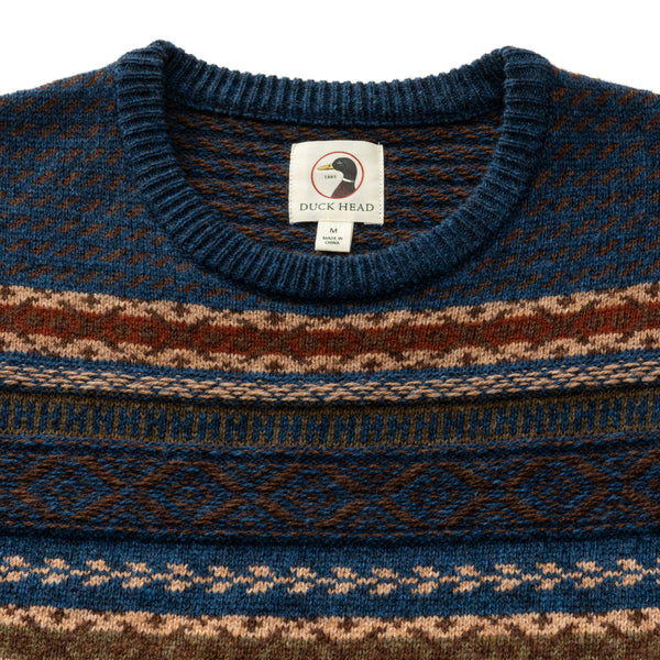 Birch Fair Isle Crewneck Sweater - Maritime Blue Heather