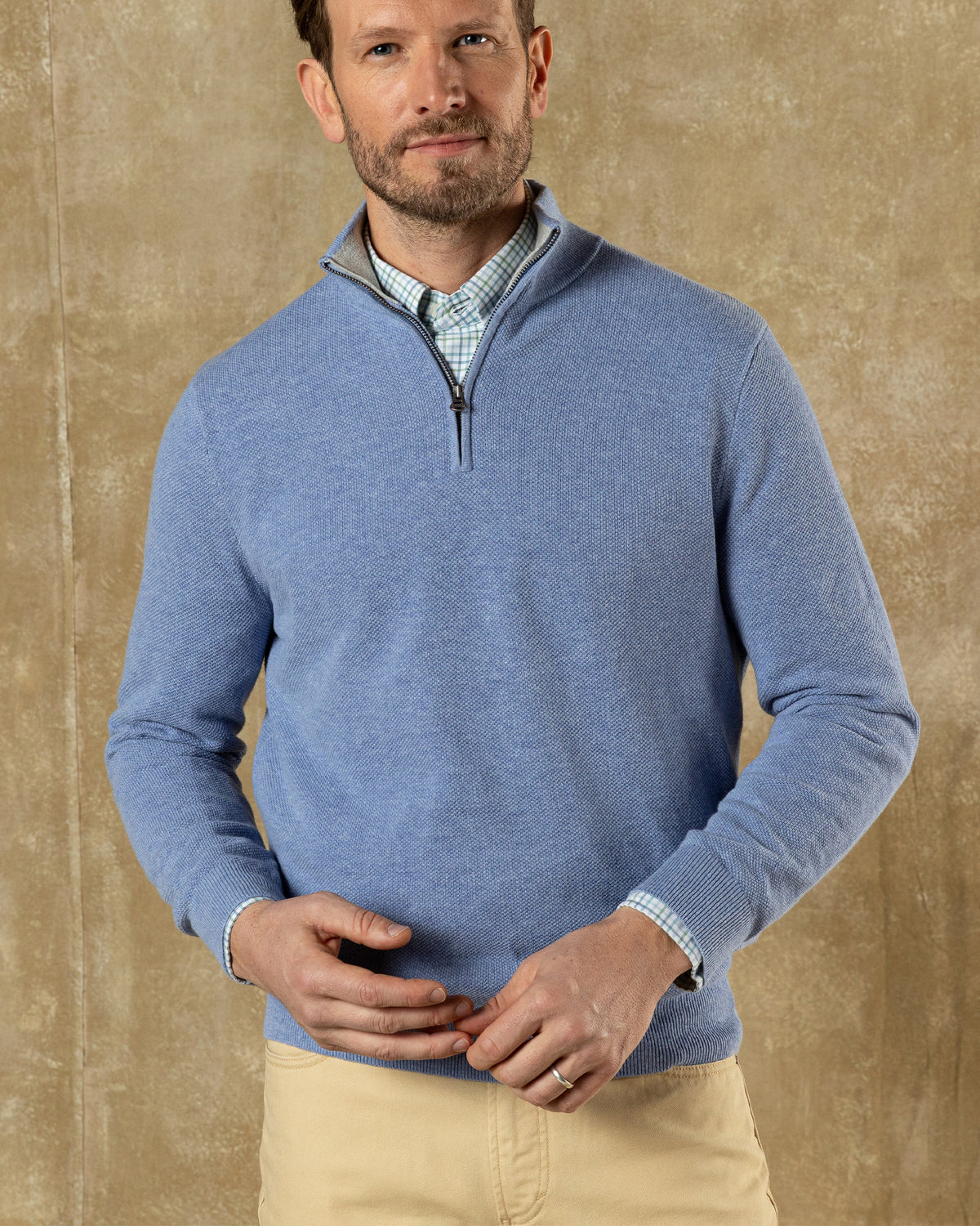Colton Pique 1/4 Zip Sweater - Chambray Blue Heather