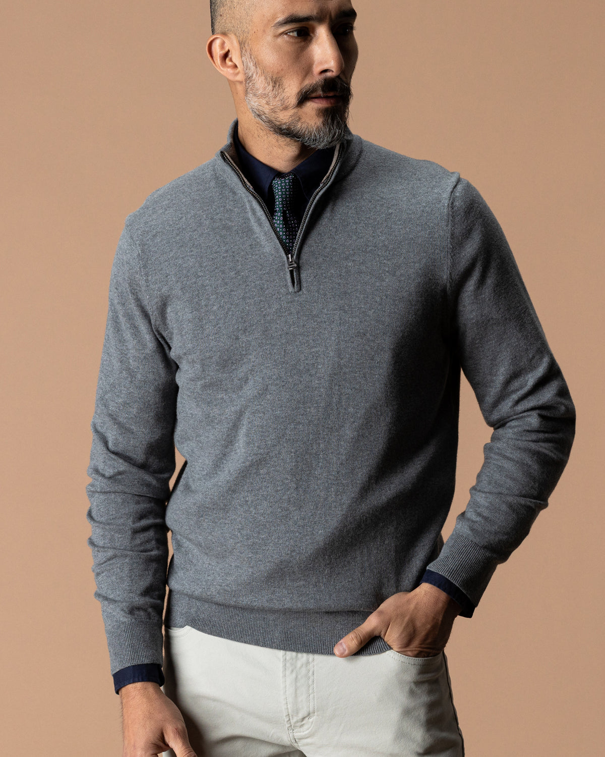 Ridley Cotton Cashmere 1/4 Zip Sweater - Monument Gray Heather