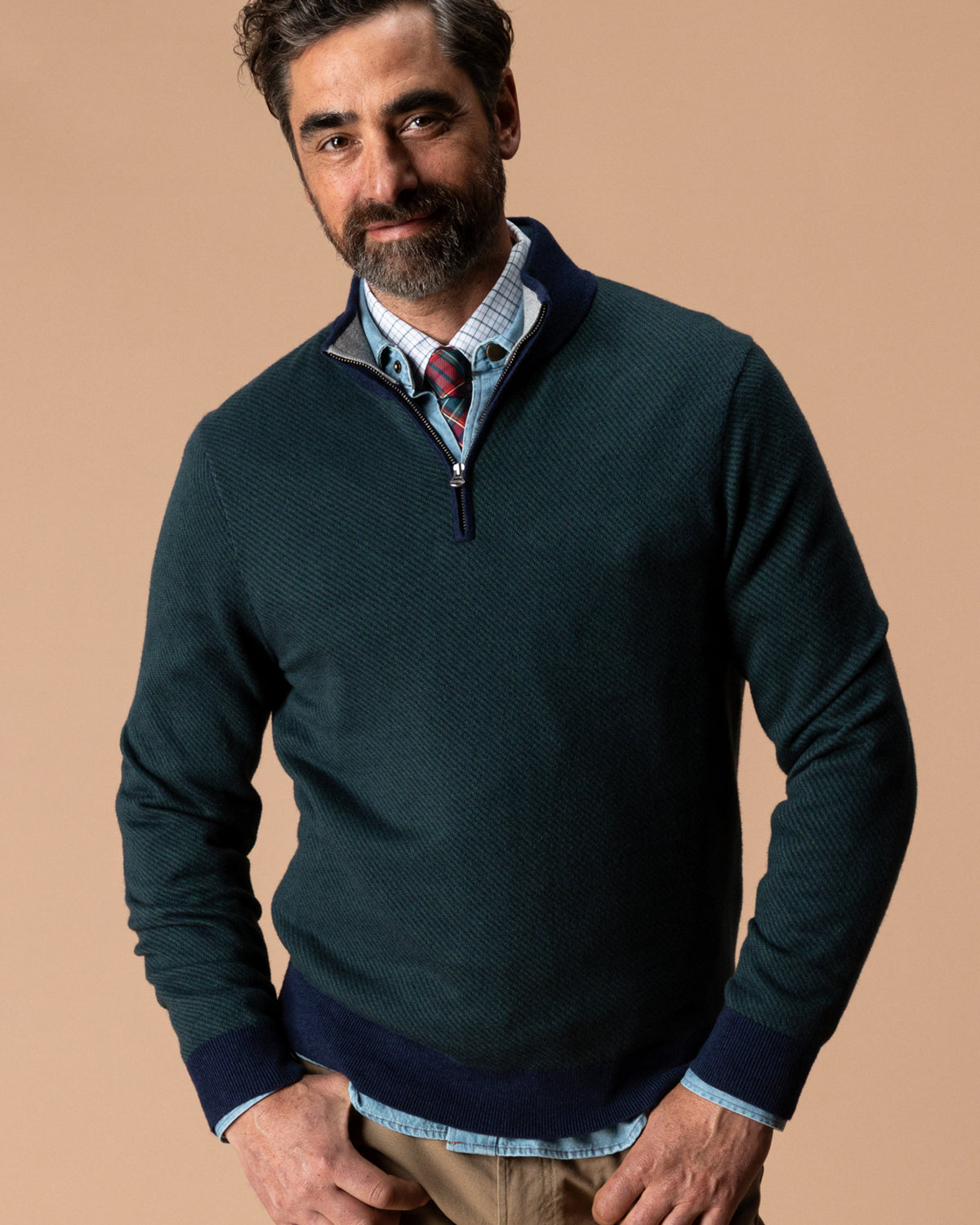Ridley Cotton Cashmere 1/4 Zip Sweater - Hunter Green Heather