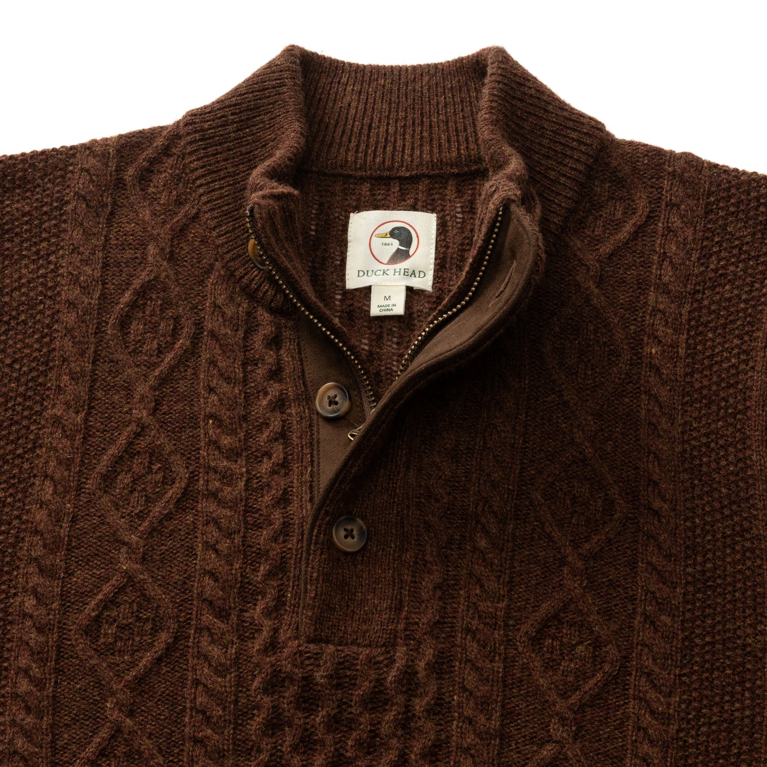 Haines 1/4 Zip Cable Knit Sweater - Dark Brown Heather