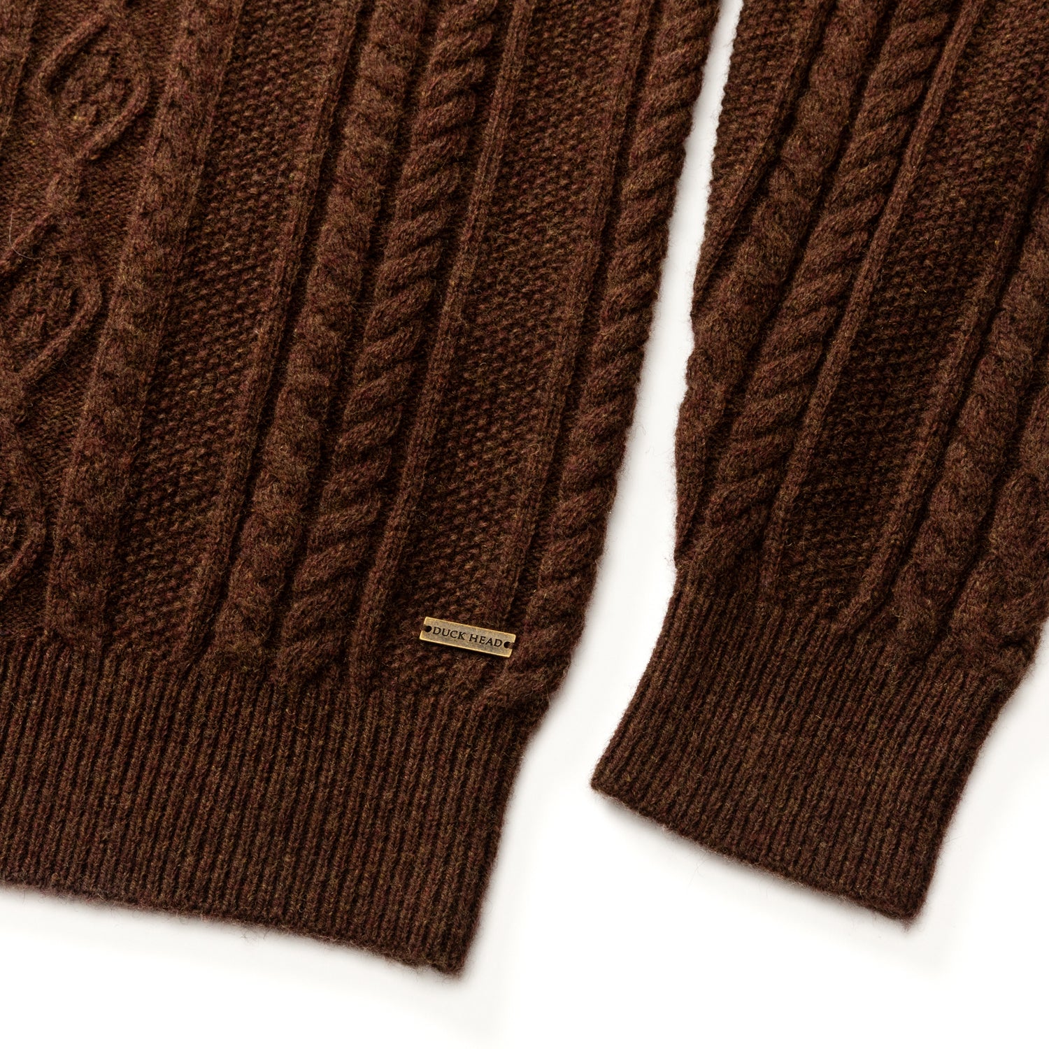 Haines 1/4 Zip Cable Knit Sweater - Dark Brown Heather