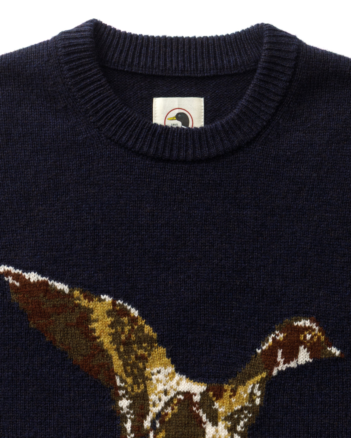 Flying Wood Duck Merino Intarsia Crewneck Sweater - Deep Navy Heather