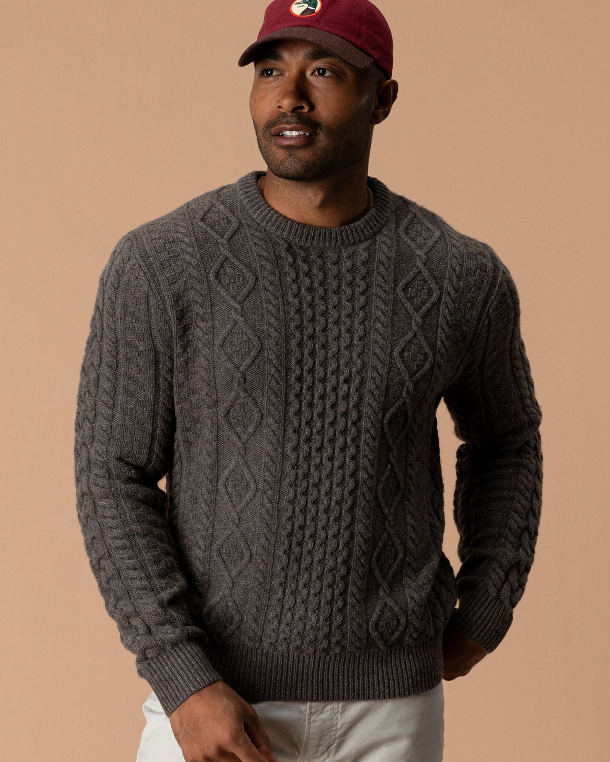 Fisherman Merino Crewneck Sweater - Dark Oak Heather