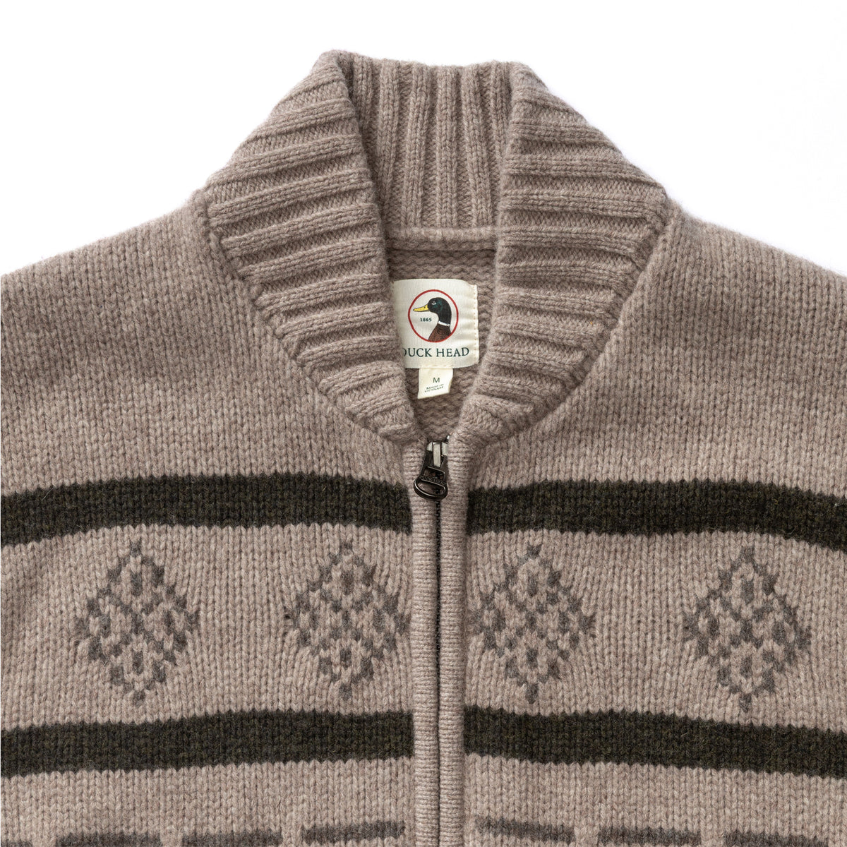 Flying Mallard Merino Intarsia Full Zip Sweater - Clay Heather