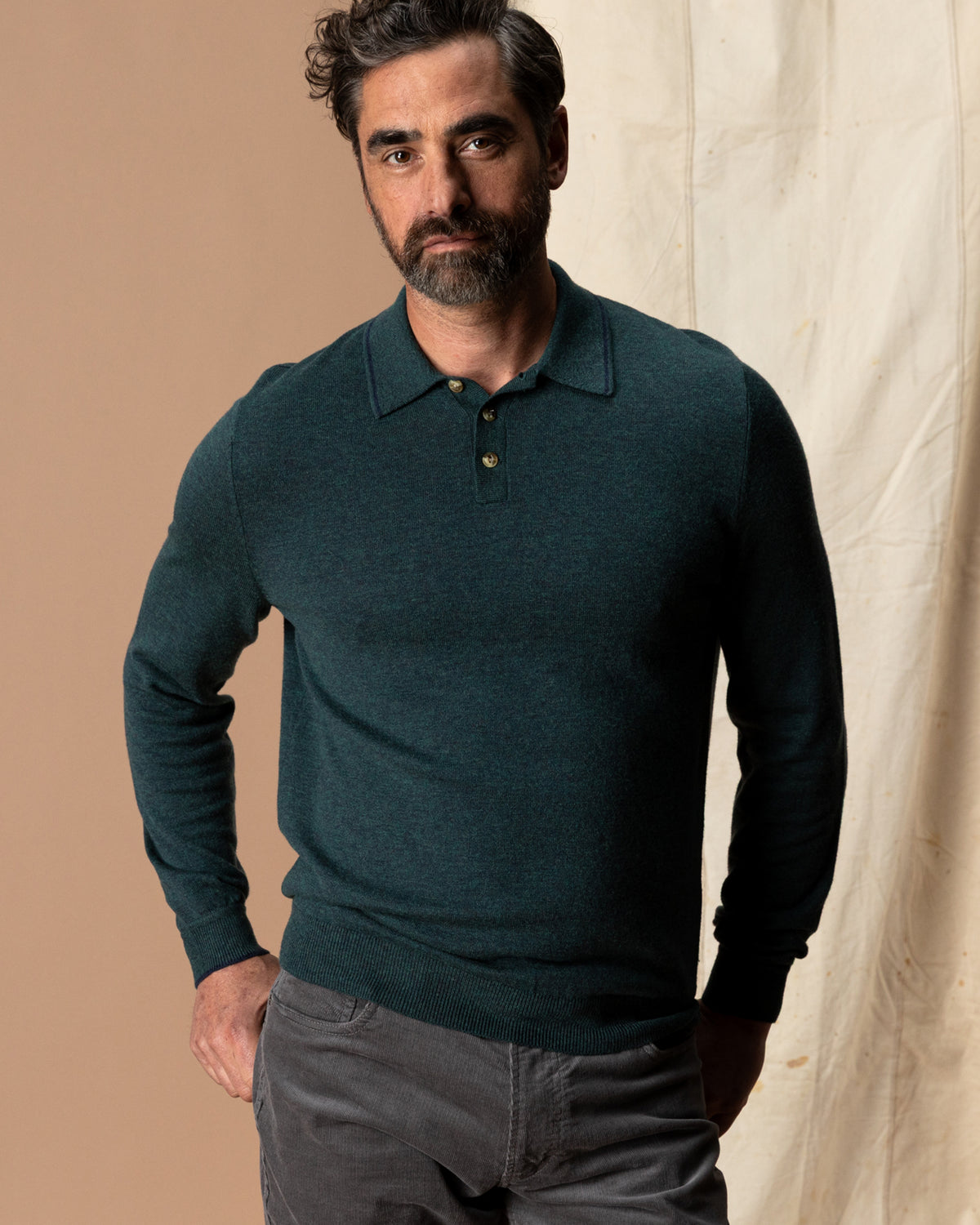 Jonas Merino Polo Sweater - Pine Grove Heather