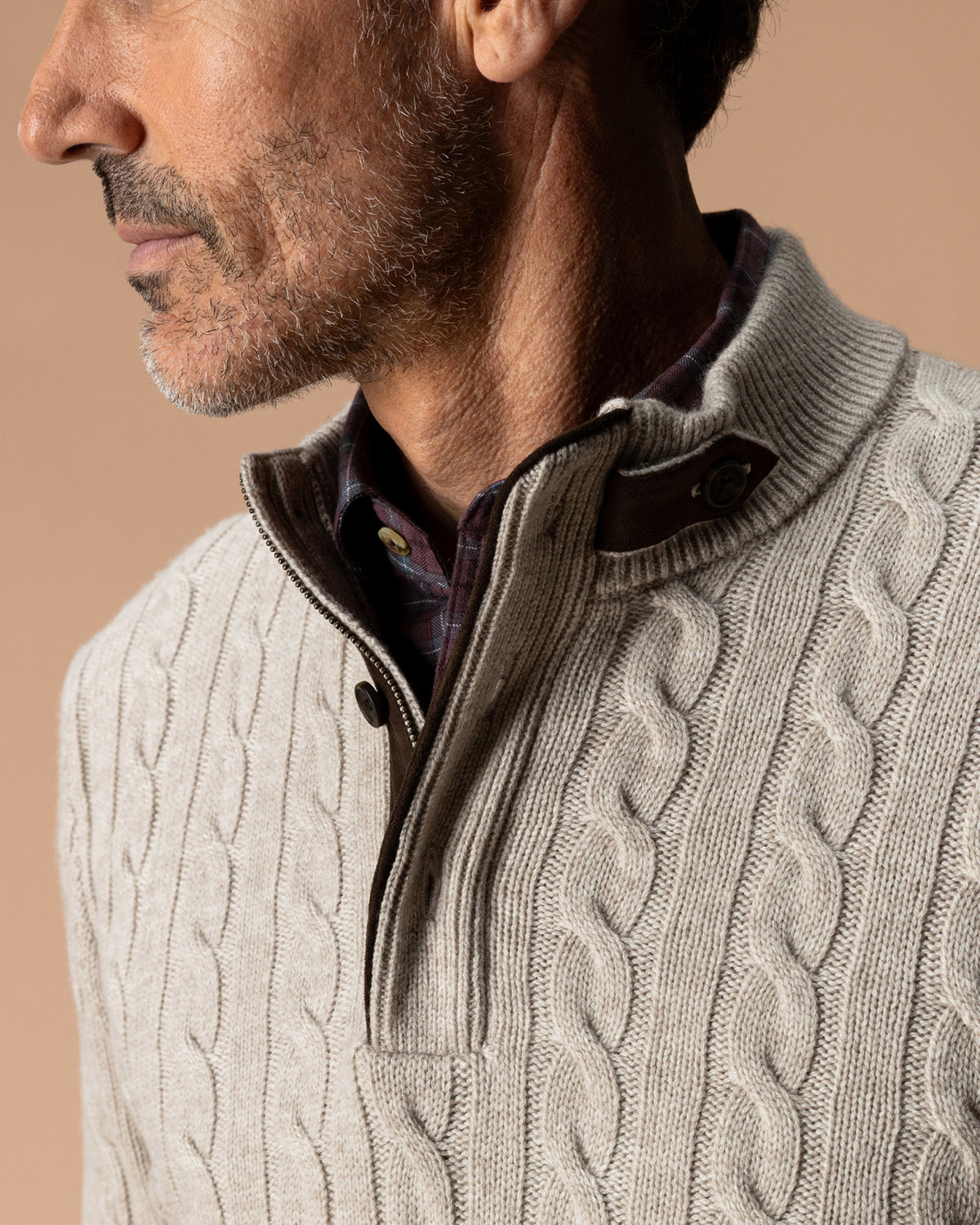 Walcott Merino Cashmere Cable Knit 1/4 Zip Sweater - Stone Heather