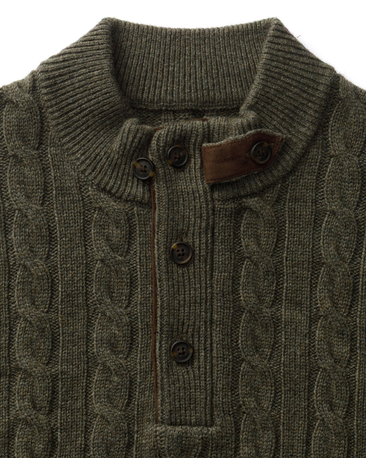 Walcott Merino Cashmere Cable Knit 1/4 Zip Sweater - Dark Olive Heather