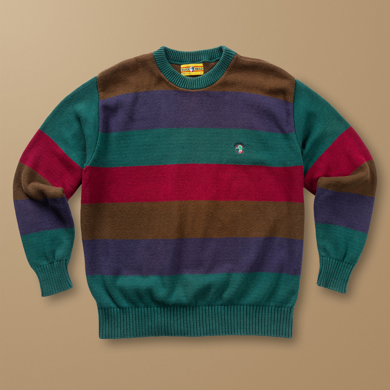 Duck Head Striped Logo Crewneck Sweater L - Duck Head Vintage