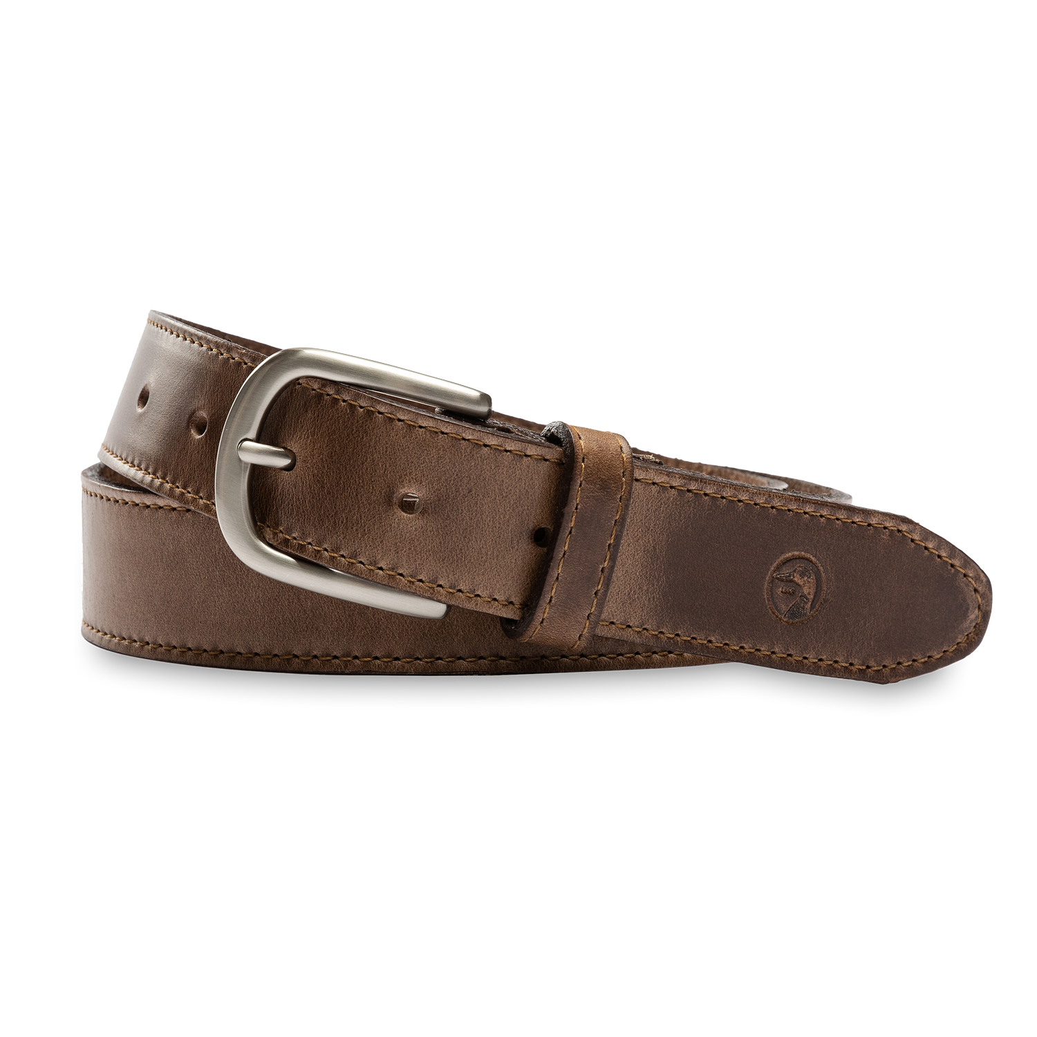 Brown Leather Belt - Brown with Nickel Buckle