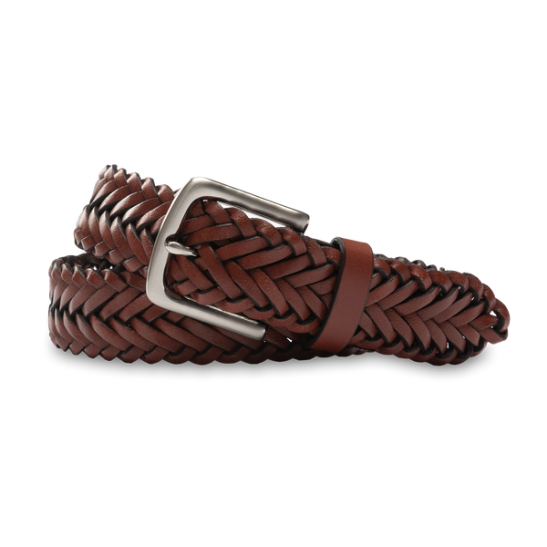 Braided Leather Belt - Brown with Nickel Buckle
