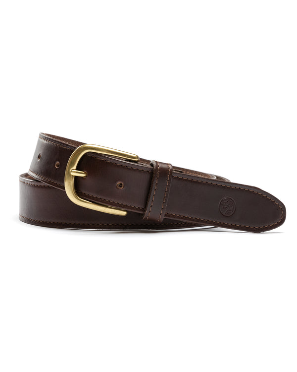 Dark Brown Leather Belt - Dark Brown with Brass Buckle