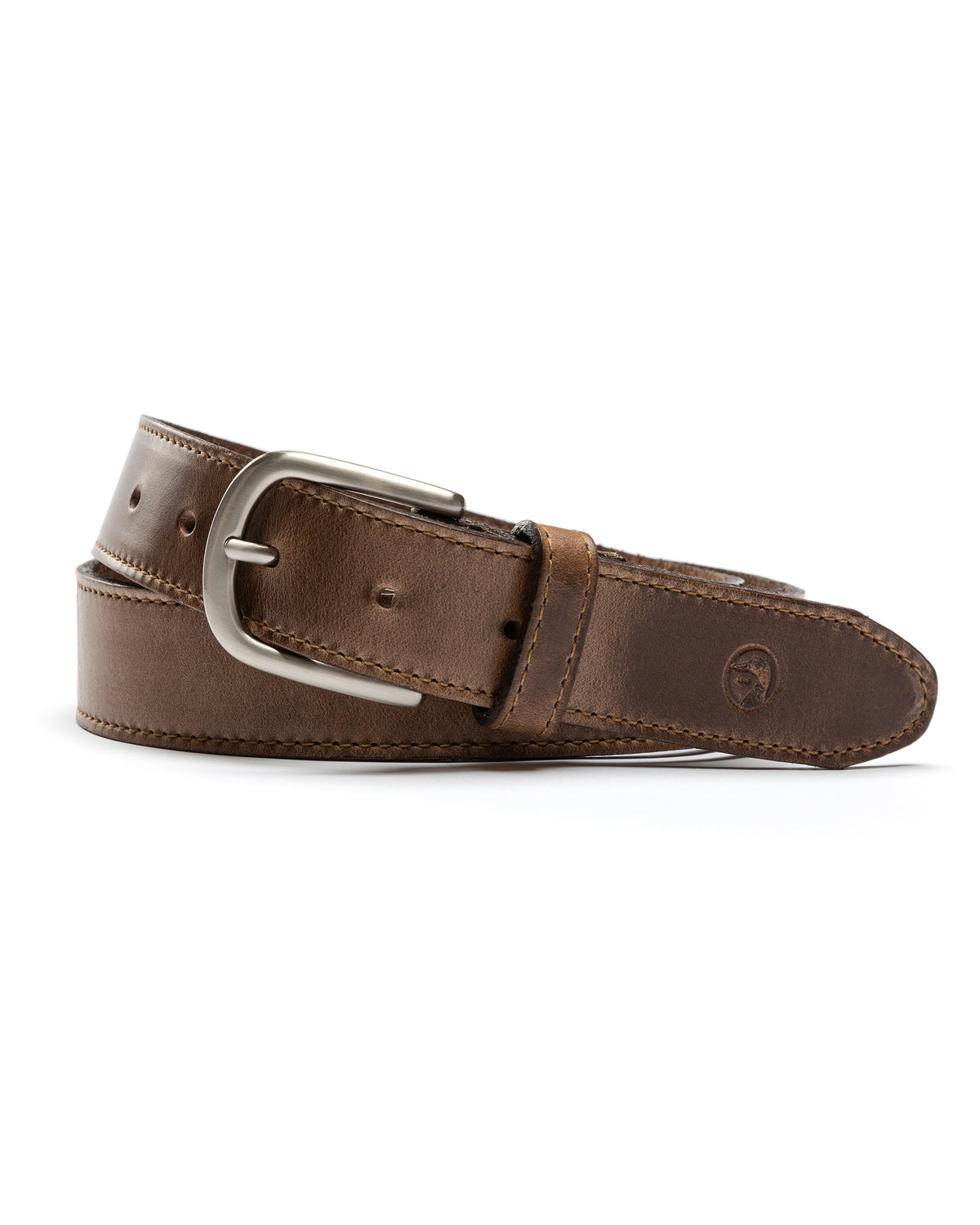 Brown Leather Belt - Brown with Nickel Buckle