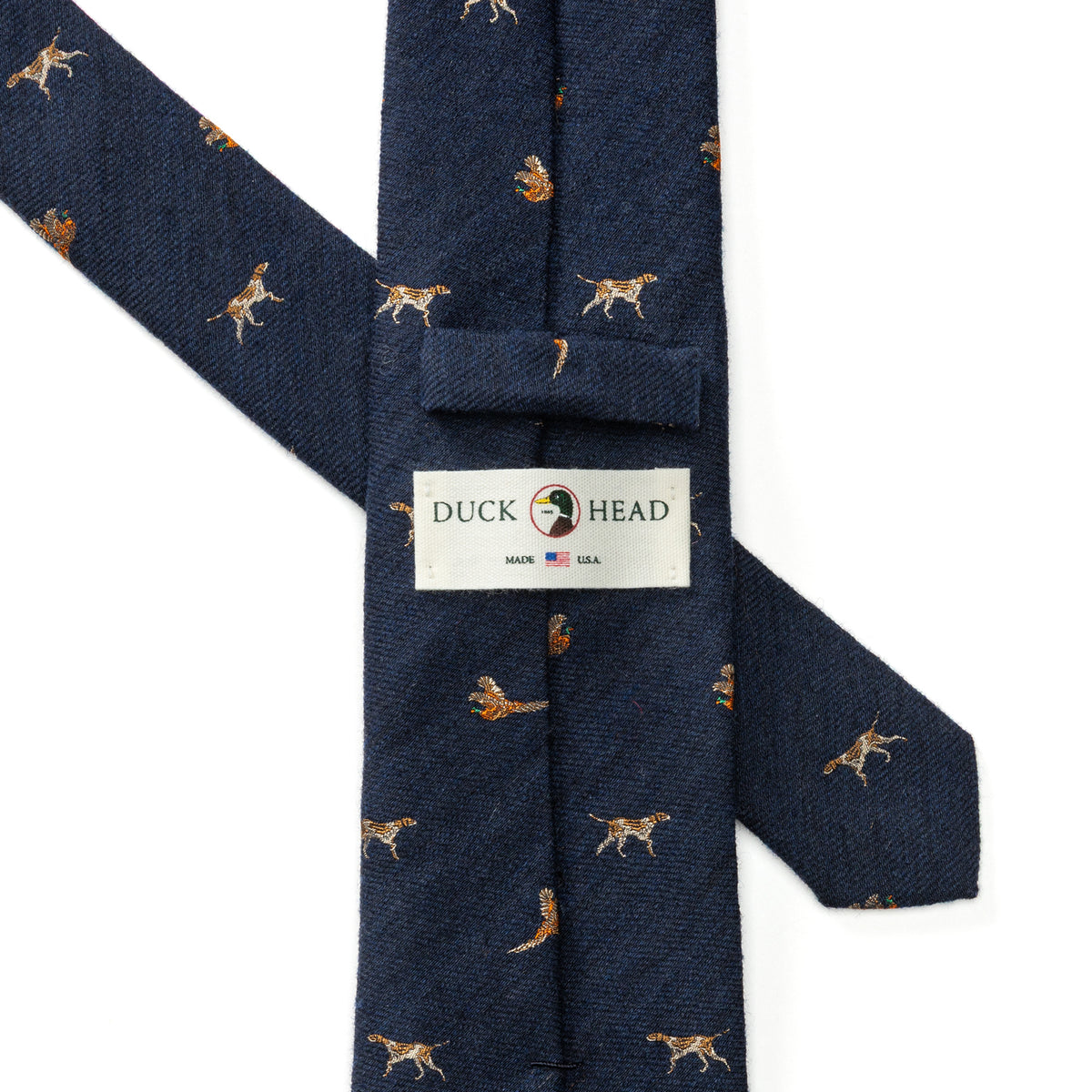 Wool Silk Dog & Pheasant Motif Tie - Indigo Blue