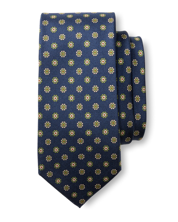 Silk Foulard Tie - Navy