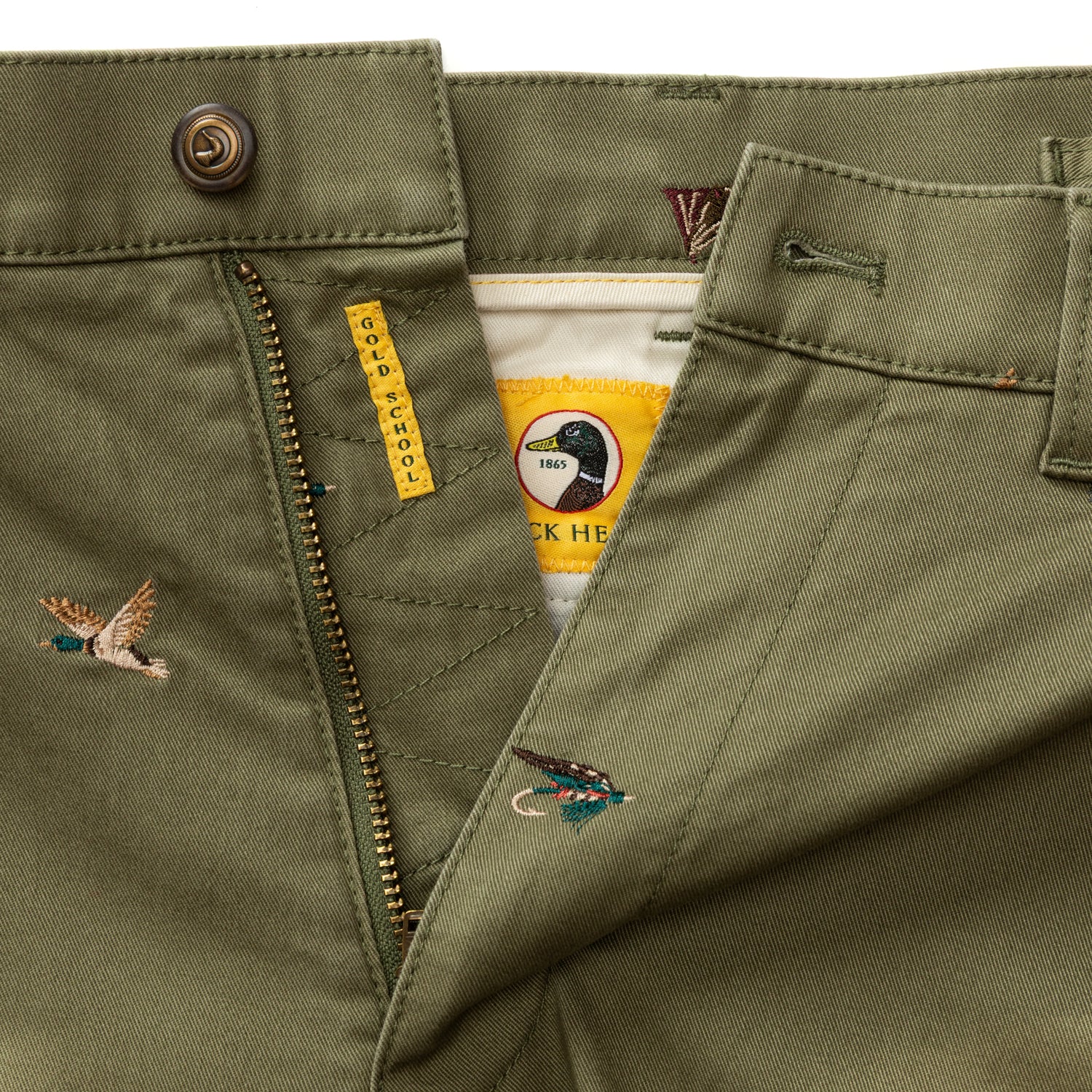 Classic Fit Gold School Chino - Embroidered Olive