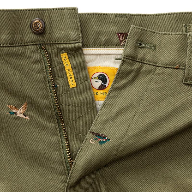 Classic Fit Gold School Chino - Embroidered Olive