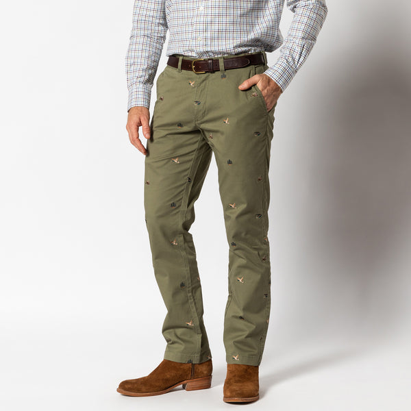 Classic Fit Gold School Chino - Embroidered Olive