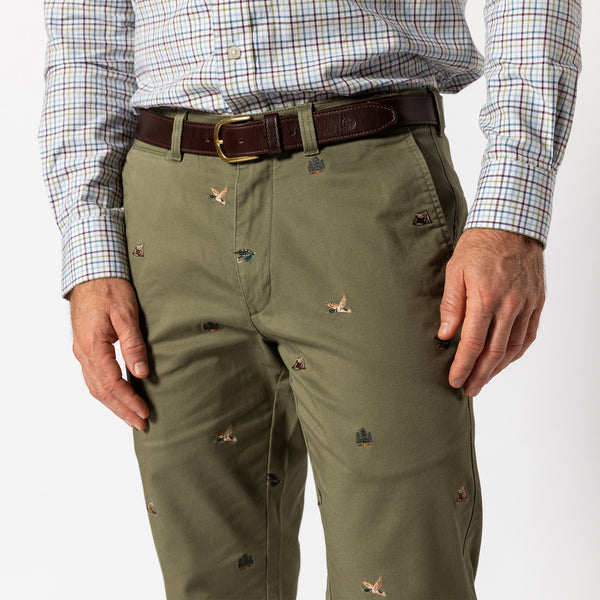 Classic Fit Gold School Chino - Embroidered Olive