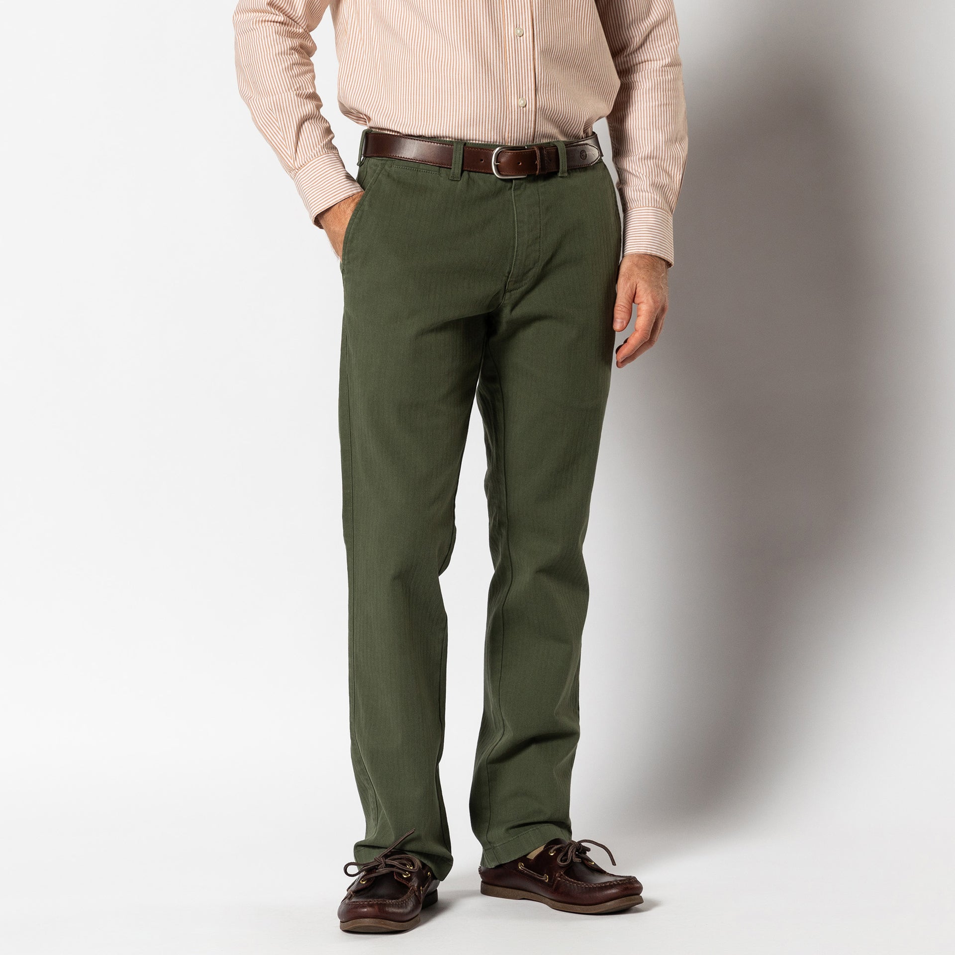 Cotton Wool Herringbone Gold School Chino - Duck Green