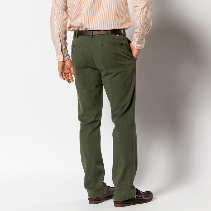 Cotton Wool Herringbone Gold School Chino - Duck Green