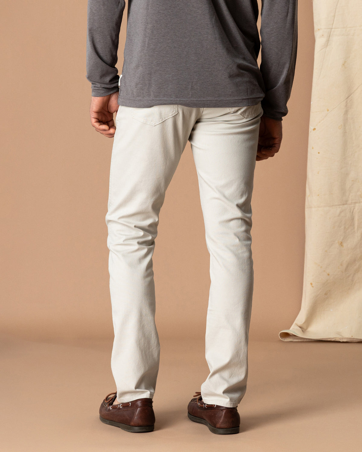 Slim Fit Pinpoint Canvas Five-Pocket - Stone