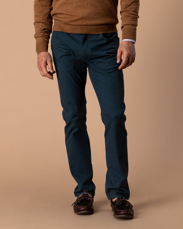 Slim Fit Pinpoint Canvas Five-Pocket - Midnight Navy