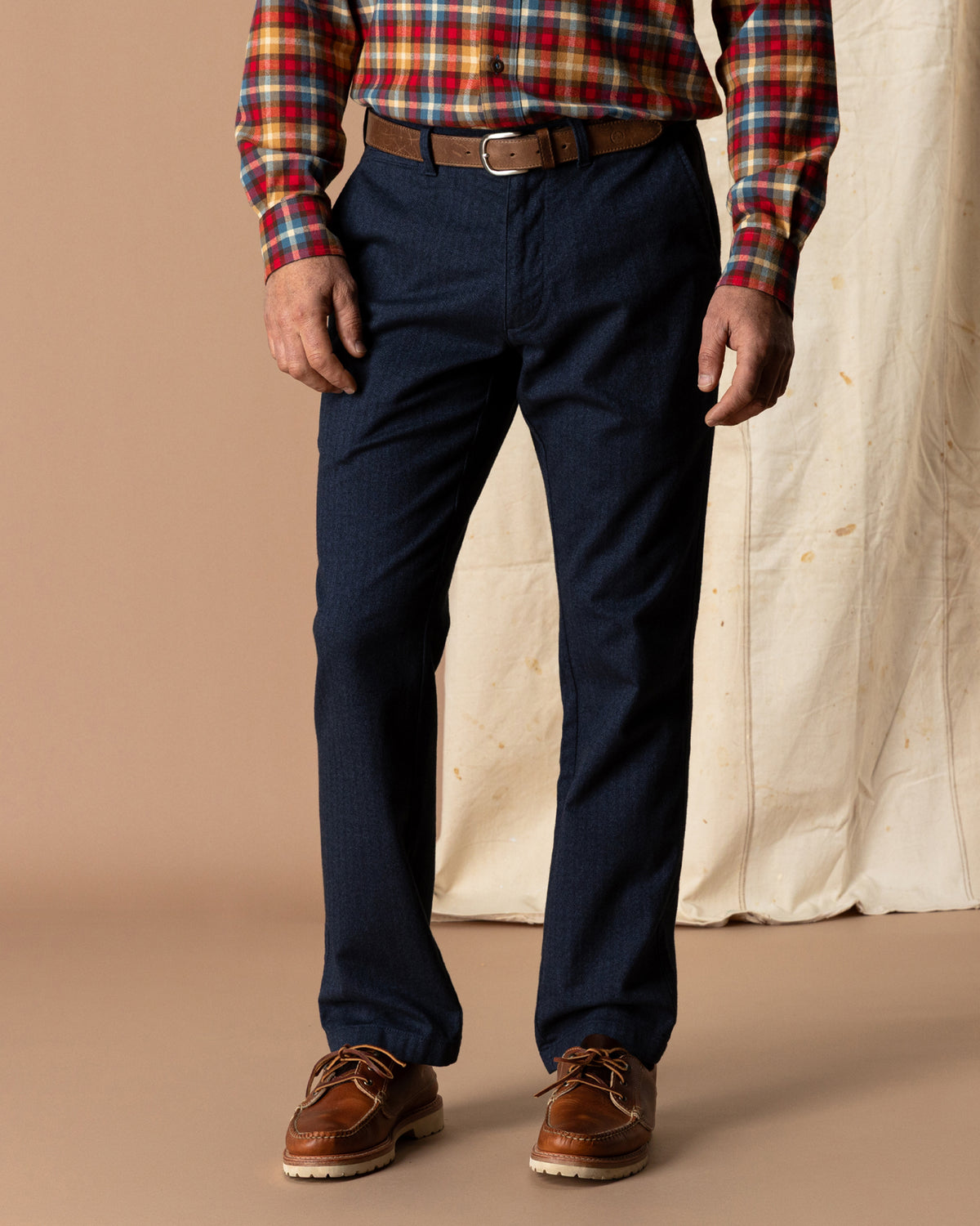 Herringbone Flannel Gold School Chino - Navy