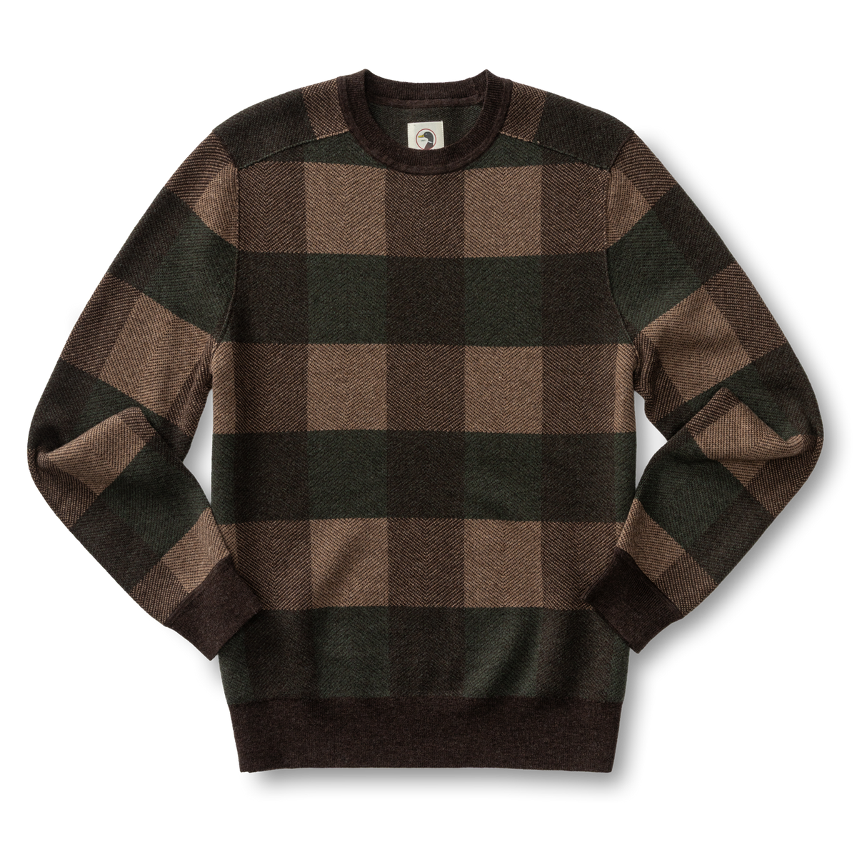 Whitfield Plaid Merino Crewneck Sweater - Chocolate Plum Heather