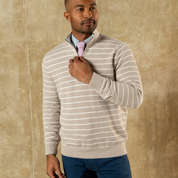Colton Pique 1/4 Zip Sweater - Khaki Heather