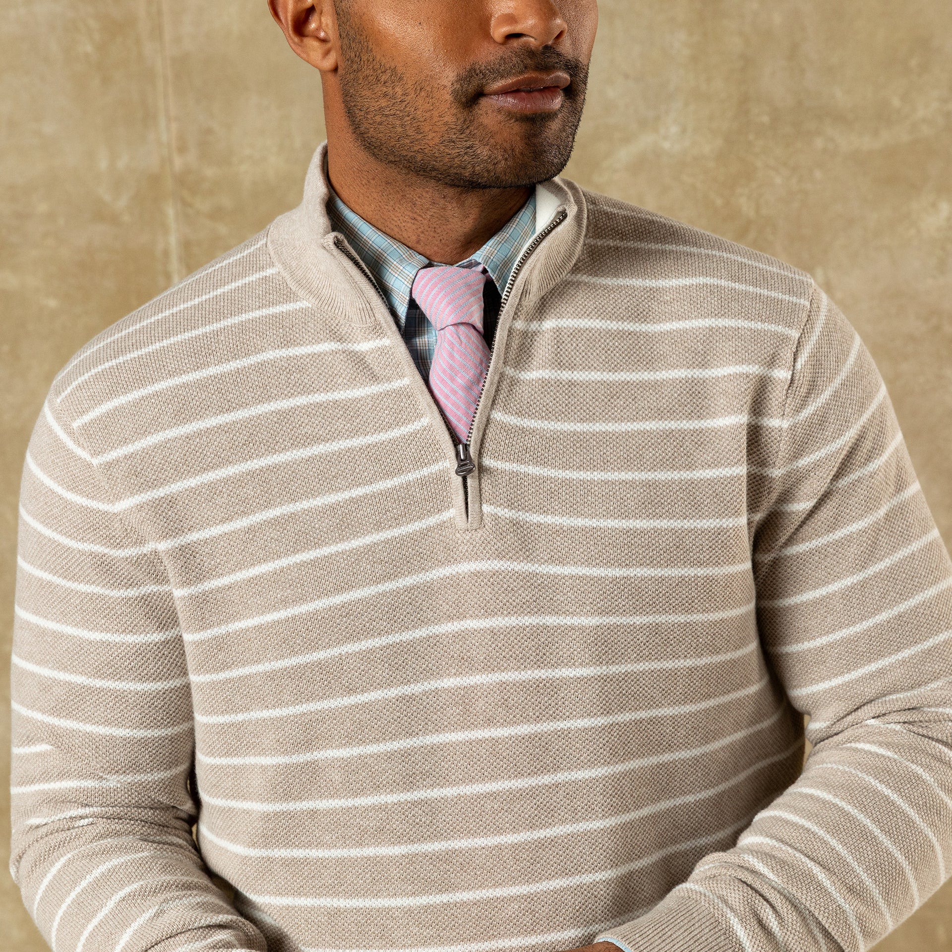 Colton Pique 1/4 Zip Sweater - Khaki Heather