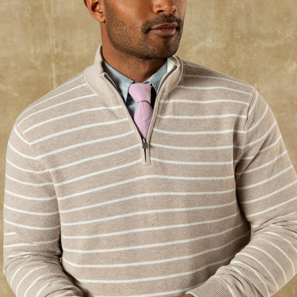 Colton Pique 1/4 Zip Sweater - Khaki Heather