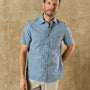 Cotton Chambray Sport Shirt - Bellmont Print - Blue Horizon
