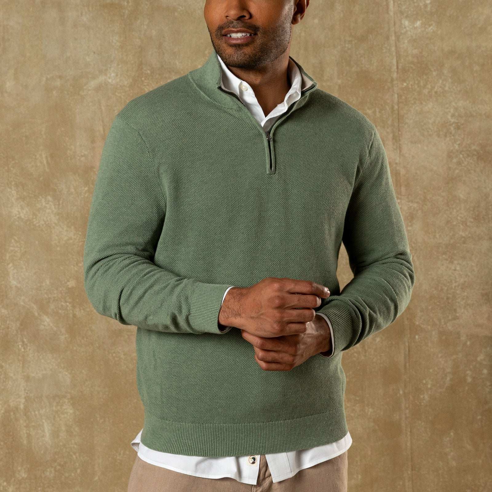 Colton Pique 1/4 Zip Sweater - Oil Green Heather