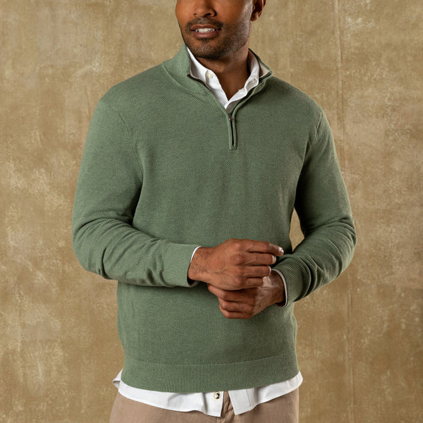 Colton Pique 1/4 Zip Sweater - Oil Green Heather