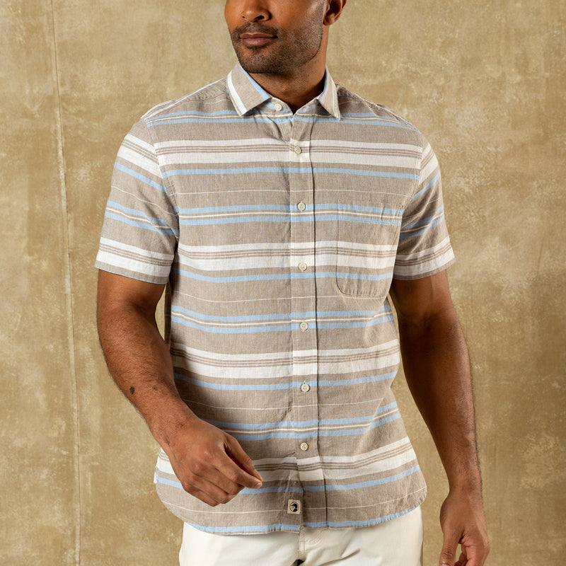 Linen Cotton Oxford Sport Shirt - Matthews Stripe - Clay