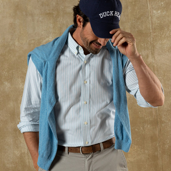 Cotton Oxford Sport Shirt - Collins Stripe - Lake Blue