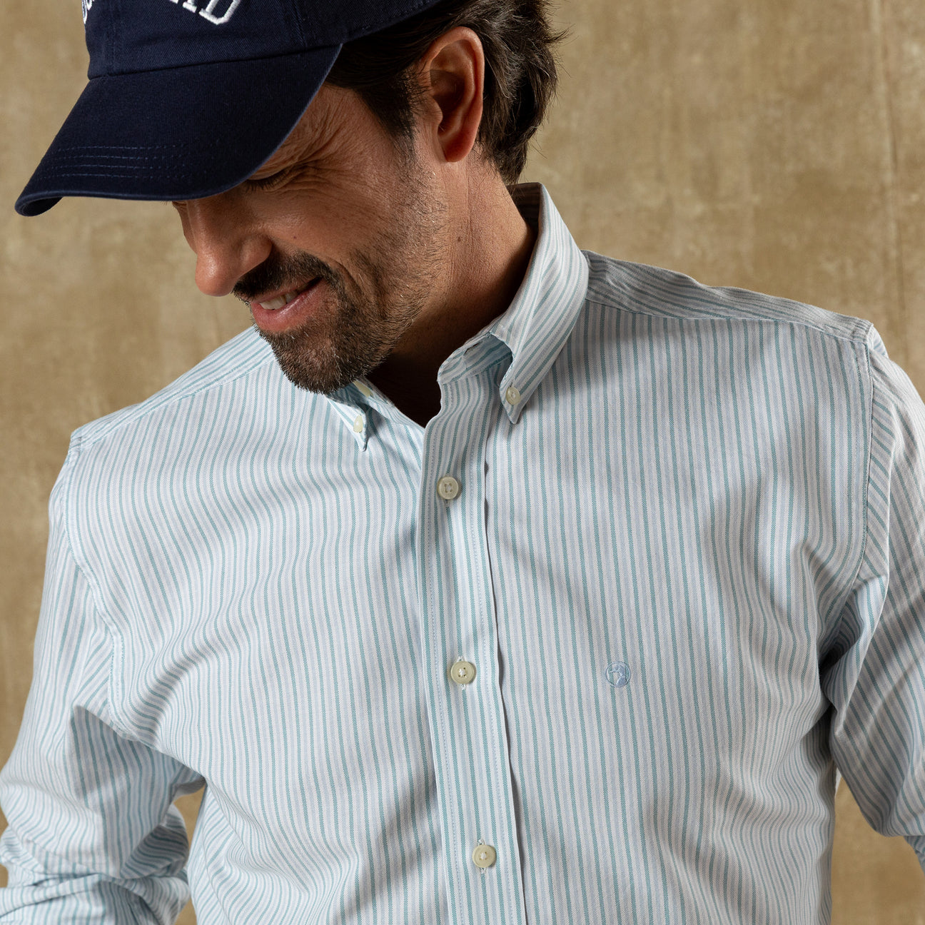 Cotton Oxford Sport Shirt - Collins Stripe - Lake Blue