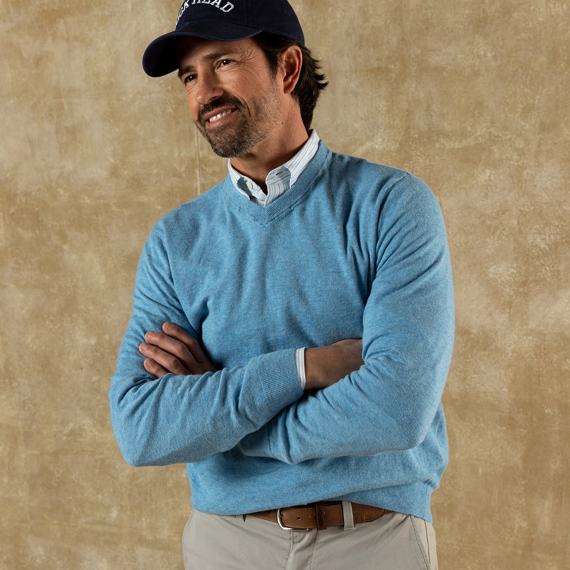 Buckley Jersey V-Neck Sweater - Blue Heather